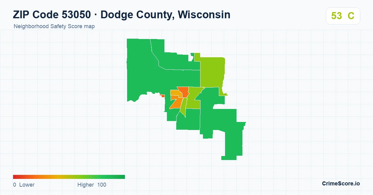 ZIP Code 53050 in Dodge County, Wisconsin neighborhood Safety Score map