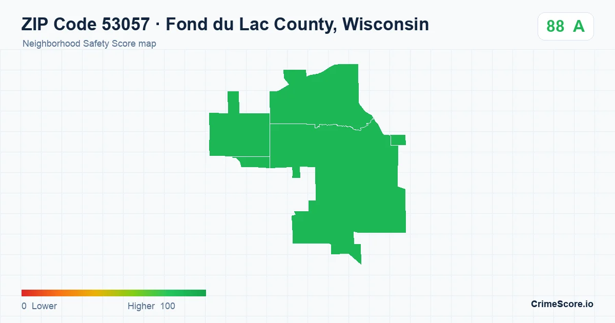 ZIP Code 53057 in Fond du Lac County, Wisconsin neighborhood Safety Score map