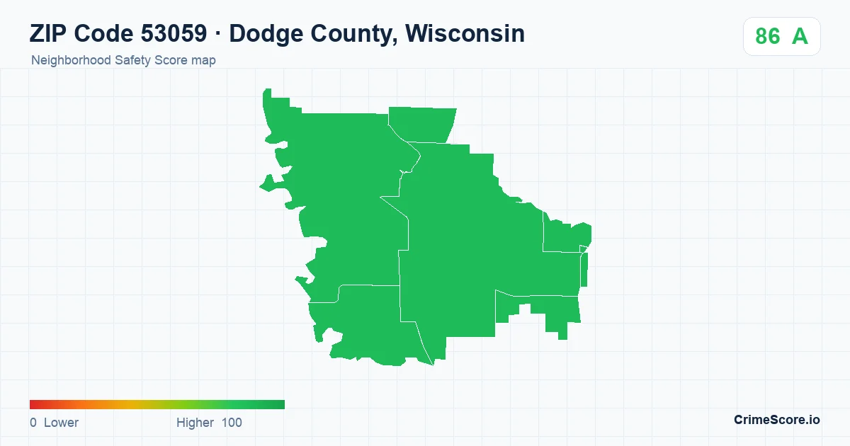 ZIP Code 53059 in Dodge County, Wisconsin neighborhood Safety Score map