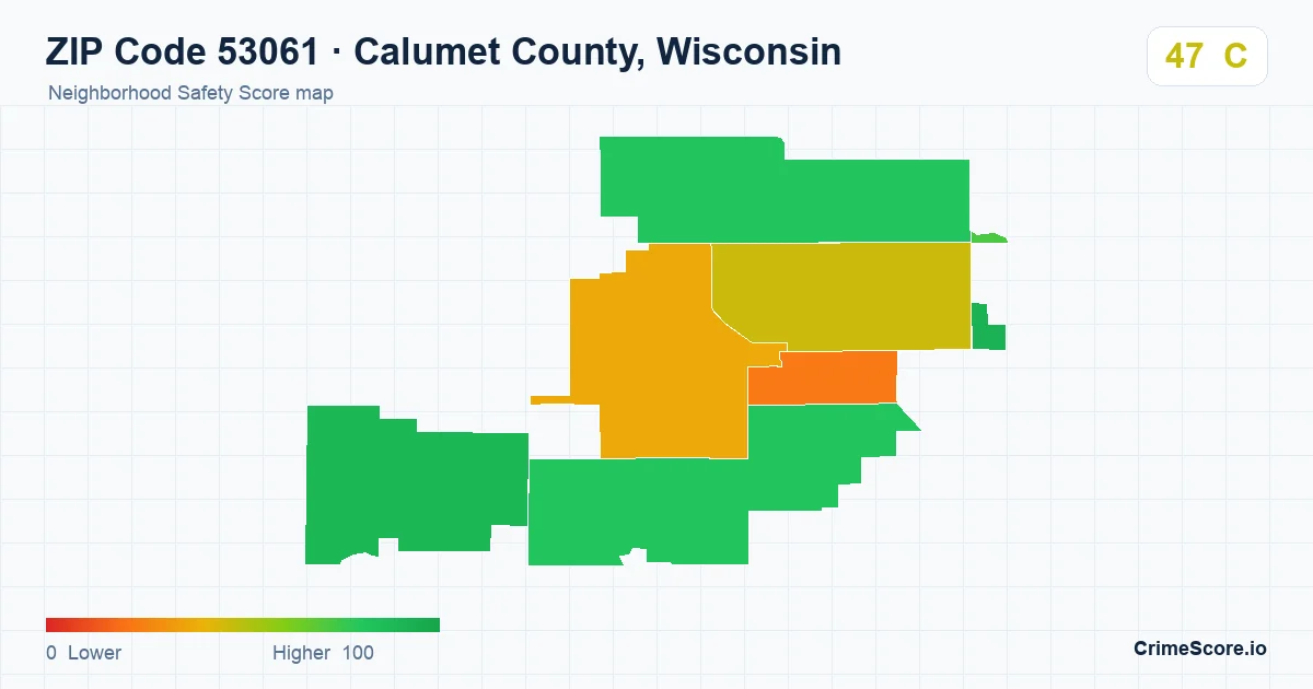 ZIP Code 53061 in Calumet County, Wisconsin neighborhood Safety Score map