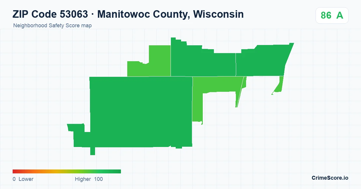 ZIP Code 53063 in Manitowoc County, Wisconsin neighborhood Safety Score map