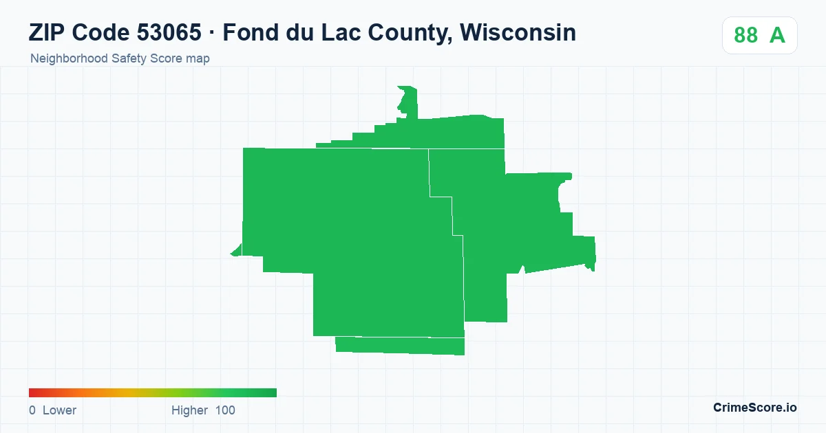 ZIP Code 53065 in Fond du Lac County, Wisconsin neighborhood Safety Score map