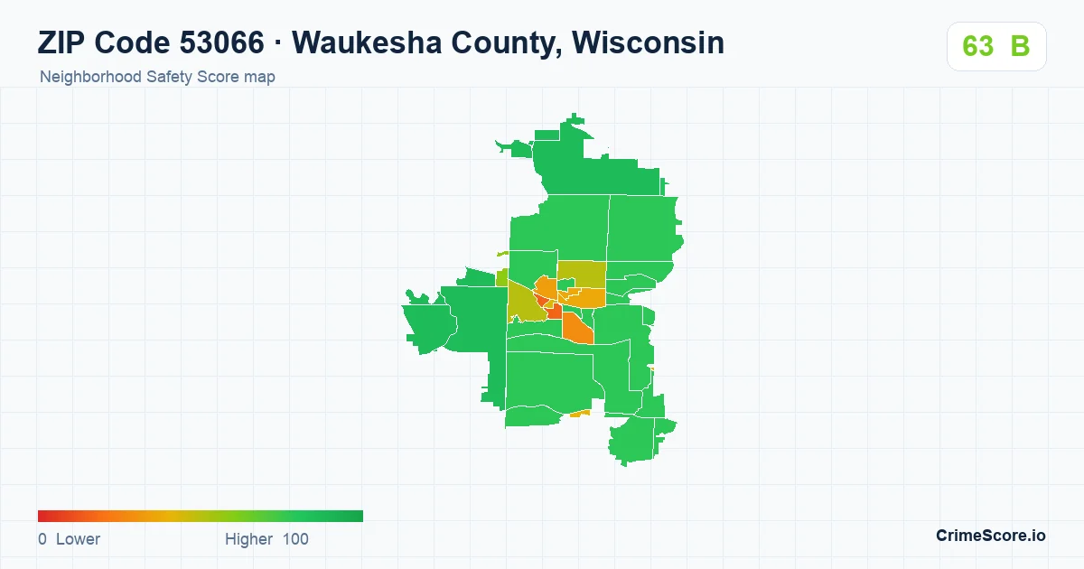 ZIP Code 53066 in Waukesha County, Wisconsin neighborhood Safety Score map