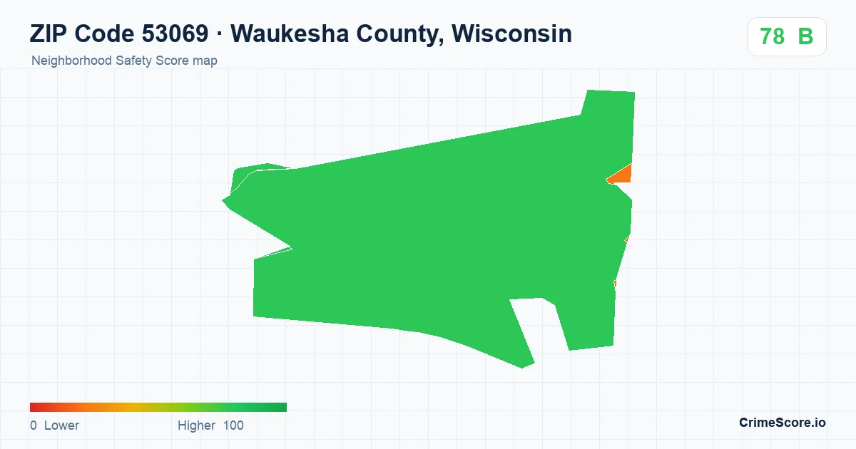 ZIP Code 53069 in Waukesha County, Wisconsin neighborhood Safety Score map