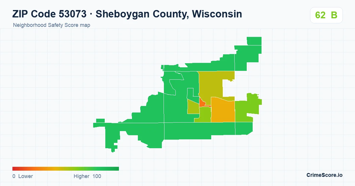 ZIP Code 53073 in Sheboygan County, Wisconsin neighborhood Safety Score map