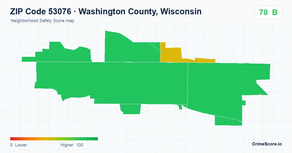 ZIP Code 53076 in Washington County, Wisconsin neighborhood Safety Score map