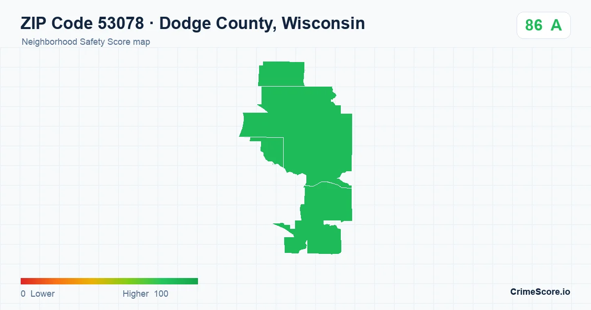 ZIP Code 53078 in Dodge County, Wisconsin neighborhood Safety Score map