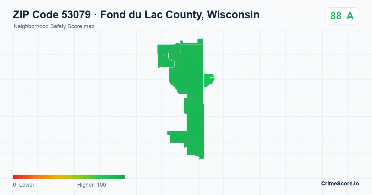 ZIP Code 53079 in Fond du Lac County, Wisconsin neighborhood Safety Score map