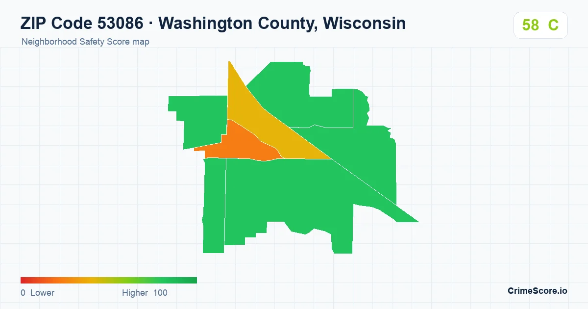 ZIP Code 53086 in Washington County, Wisconsin neighborhood Safety Score map