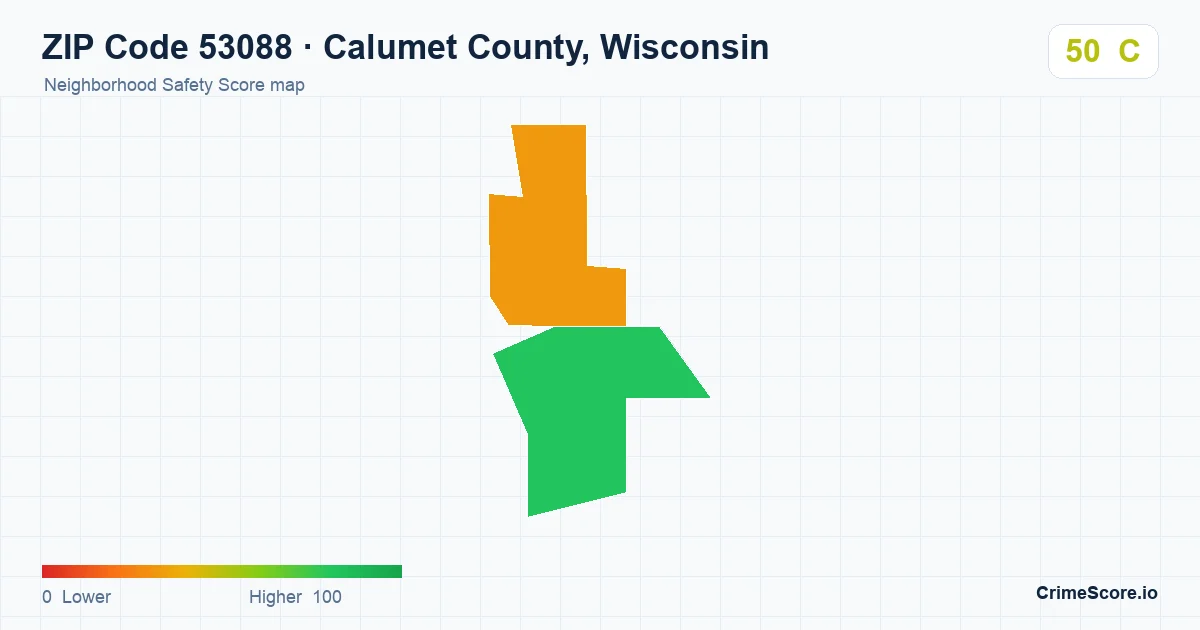 ZIP Code 53088 in Calumet County, Wisconsin neighborhood Safety Score map