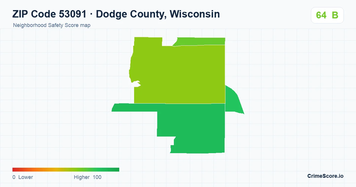 ZIP Code 53091 in Dodge County, Wisconsin neighborhood Safety Score map