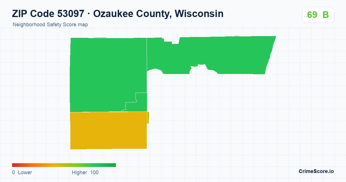 ZIP Code 53097 in Ozaukee County, Wisconsin neighborhood Safety Score map