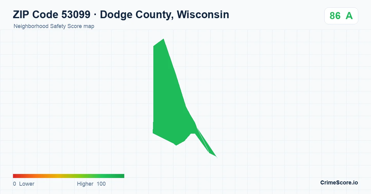ZIP Code 53099 in Dodge County, Wisconsin neighborhood Safety Score map