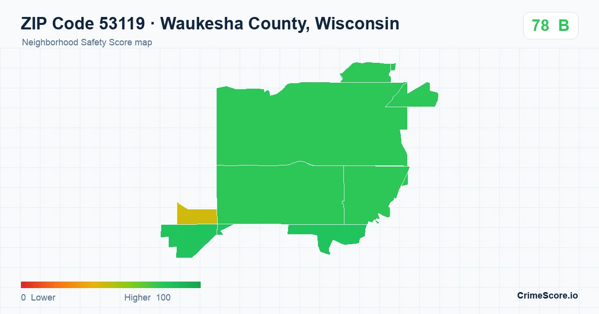 ZIP Code 53119 in Waukesha County, Wisconsin neighborhood Safety Score map