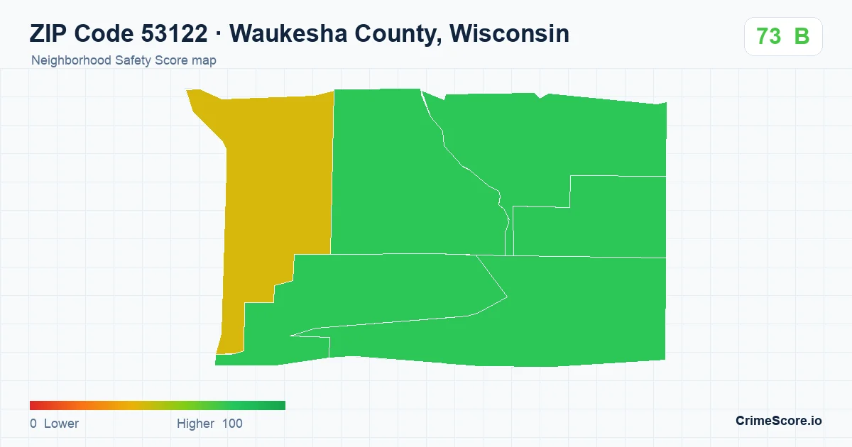 ZIP Code 53122 in Waukesha County, Wisconsin neighborhood Safety Score map