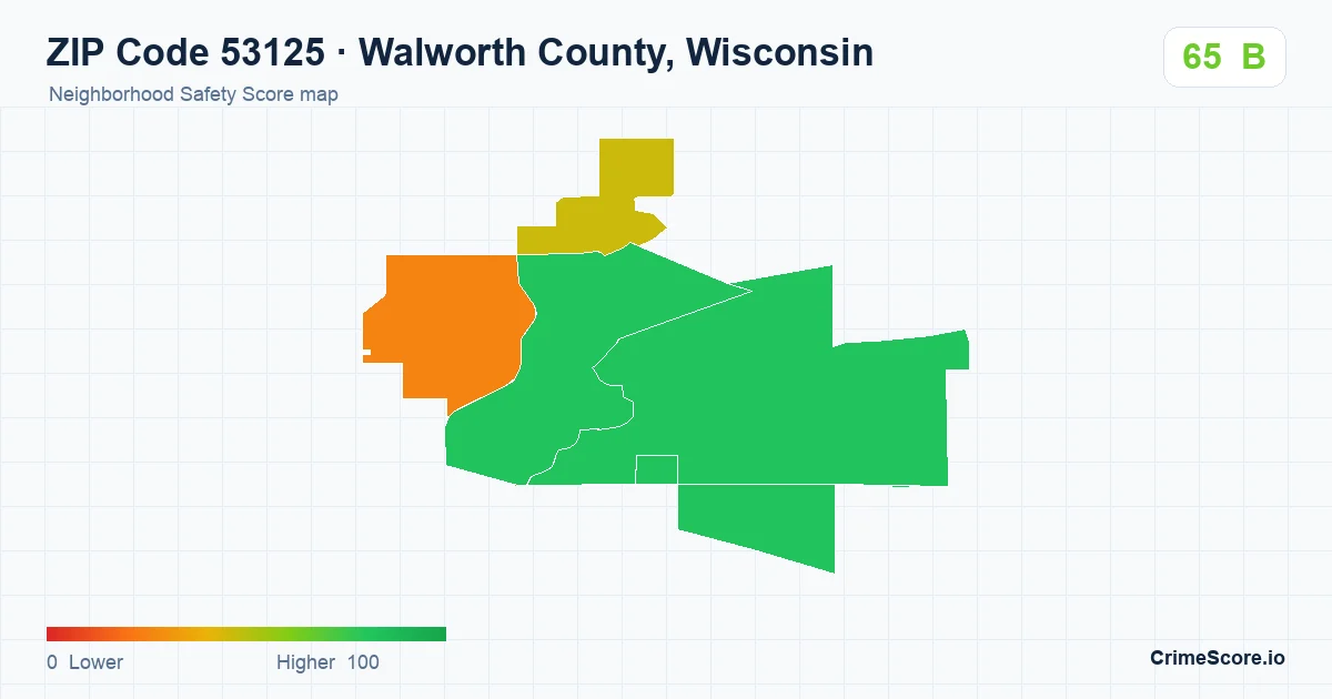 ZIP Code 53125 in Walworth County, Wisconsin neighborhood Safety Score map