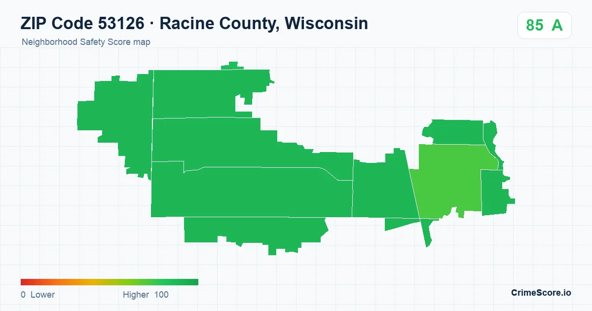 ZIP Code 53126 in Racine County, Wisconsin neighborhood Safety Score map