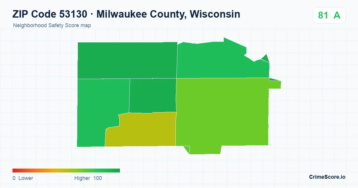 ZIP Code 53130 in Milwaukee County, Wisconsin neighborhood Safety Score map