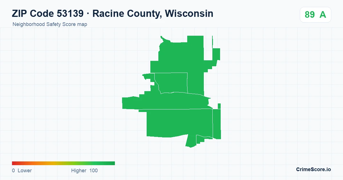 ZIP Code 53139 in Racine County, Wisconsin neighborhood Safety Score map