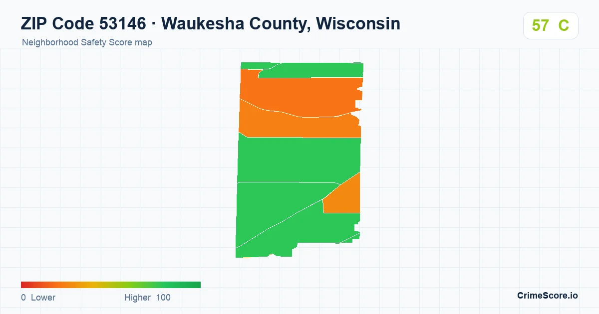 ZIP Code 53146 in Waukesha County, Wisconsin neighborhood Safety Score map