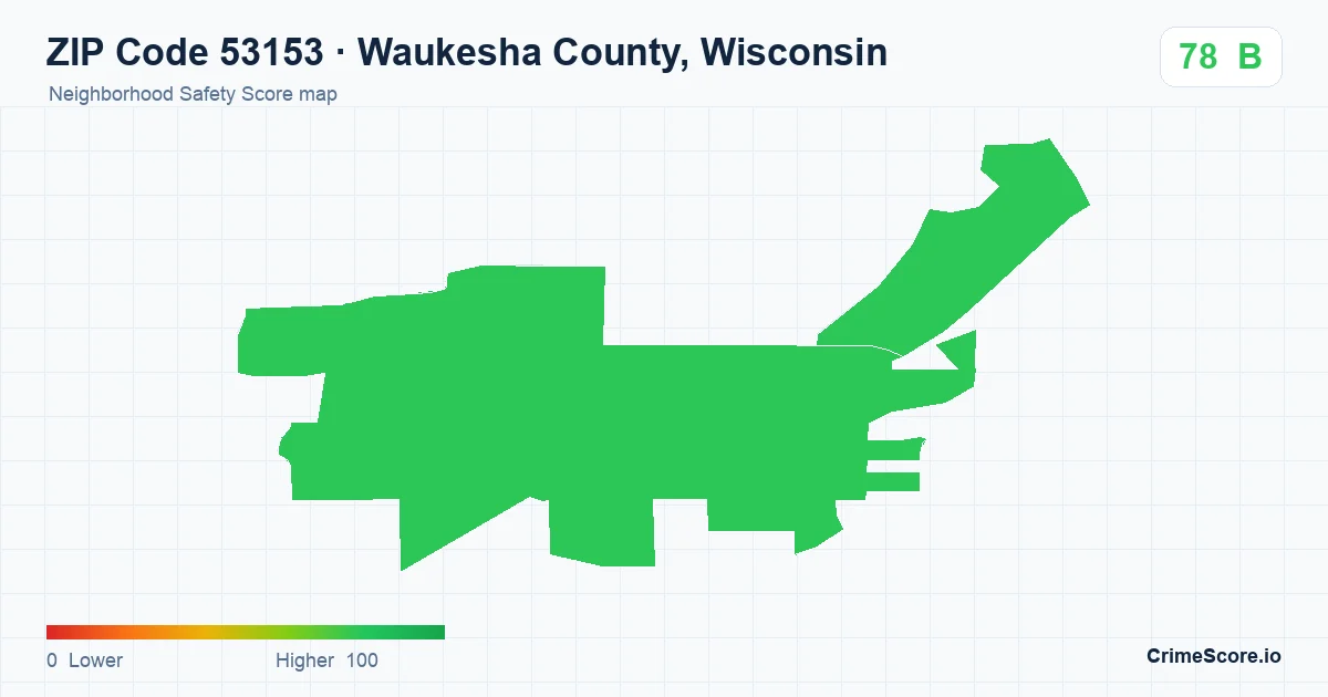 ZIP Code 53153 in Waukesha County, Wisconsin neighborhood Safety Score map