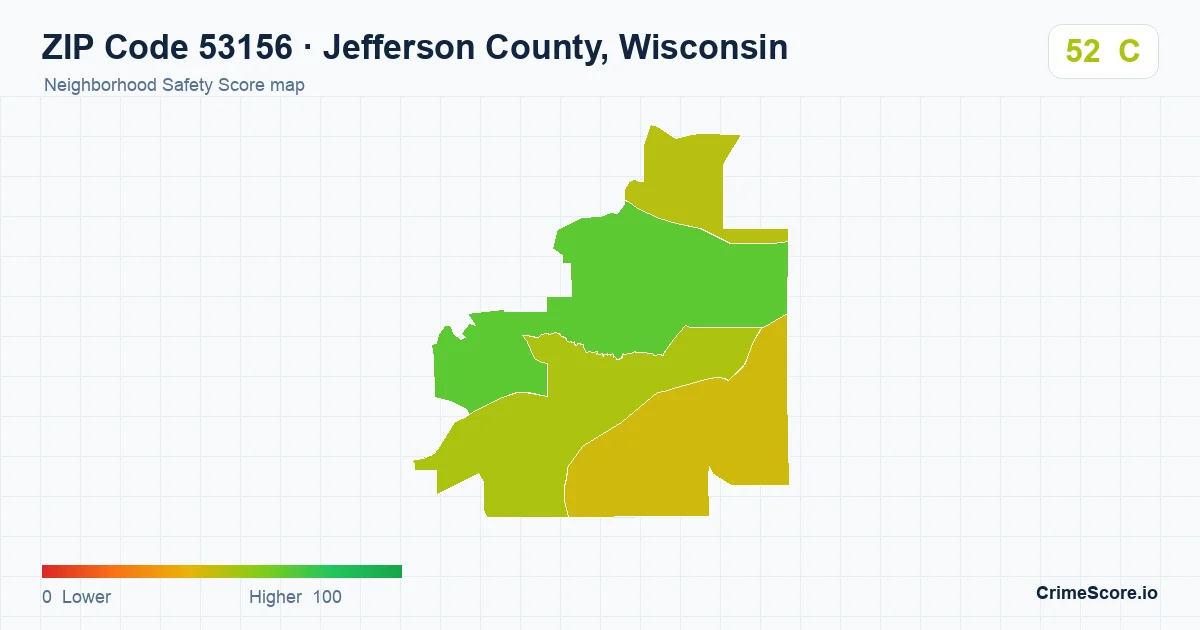 ZIP Code 53156 in Jefferson County, Wisconsin neighborhood Safety Score map