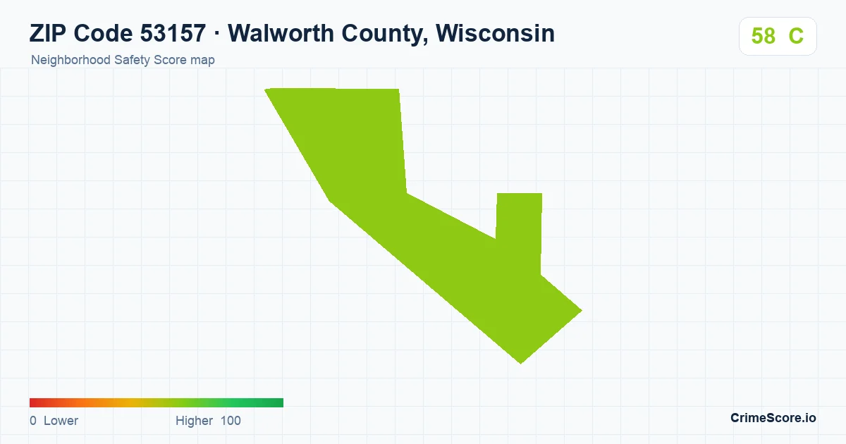 ZIP Code 53157 in Walworth County, Wisconsin neighborhood Safety Score map