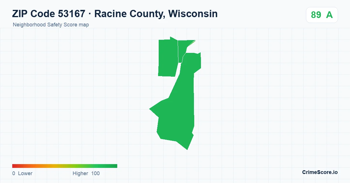 ZIP Code 53167 in Racine County, Wisconsin neighborhood Safety Score map
