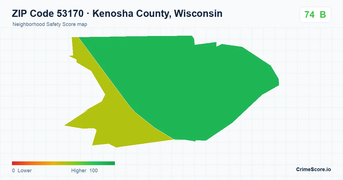 ZIP Code 53170 in Kenosha County, Wisconsin neighborhood Safety Score map