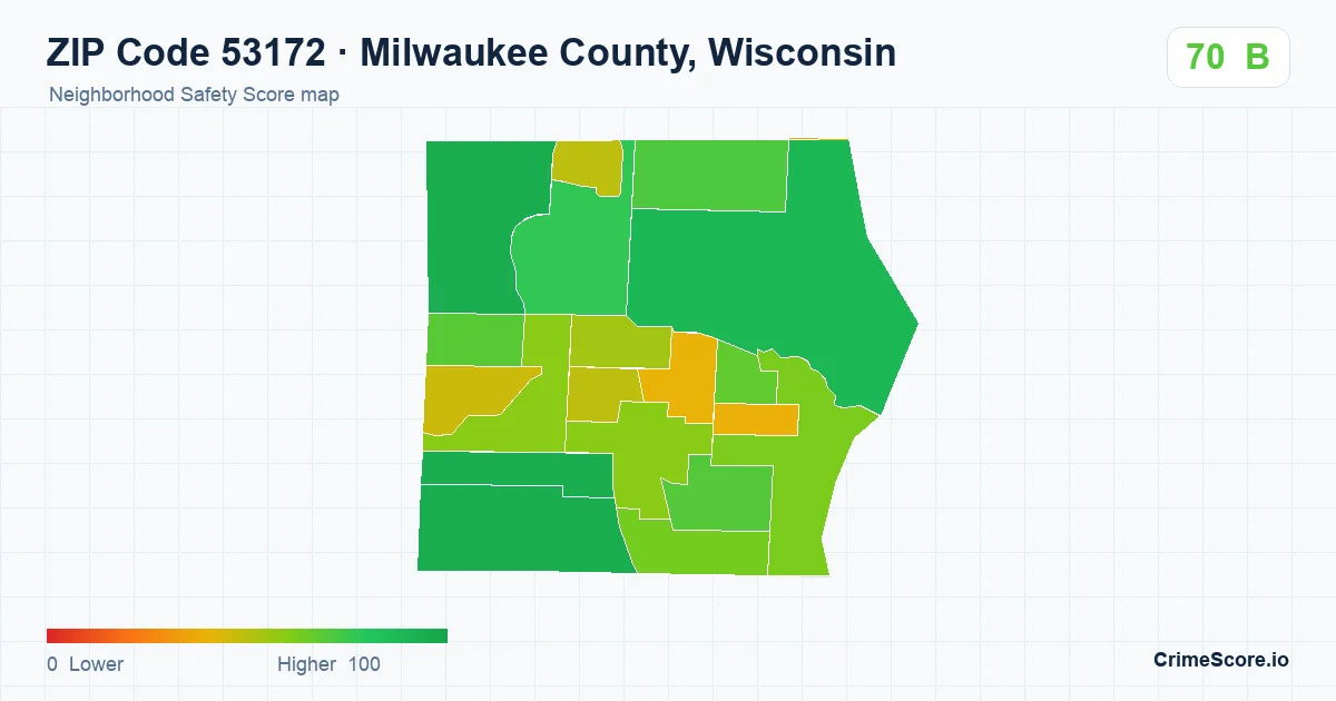 ZIP Code 53172 in Milwaukee County, Wisconsin neighborhood Safety Score map