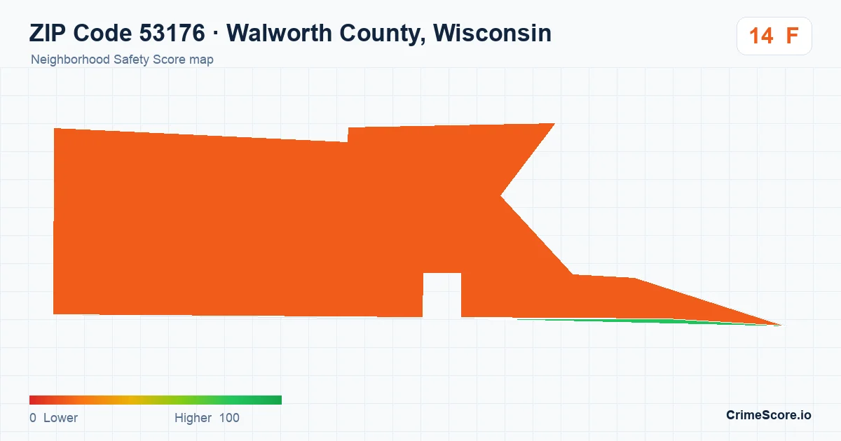 ZIP Code 53176 in Walworth County, Wisconsin neighborhood Safety Score map