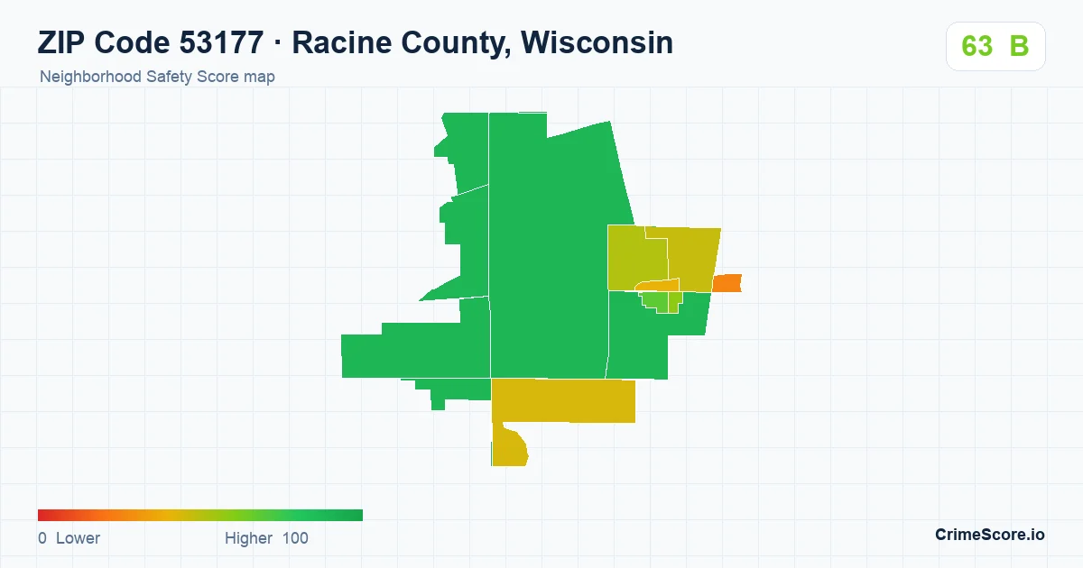 ZIP Code 53177 in Racine County, Wisconsin neighborhood Safety Score map