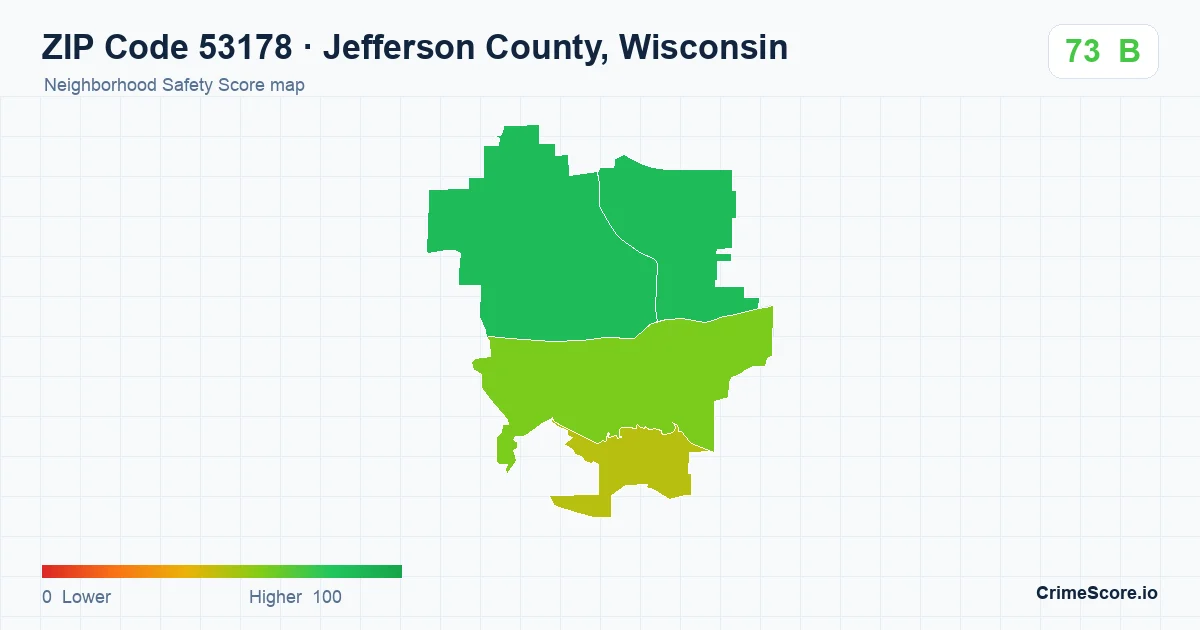 ZIP Code 53178 in Jefferson County, Wisconsin neighborhood Safety Score map