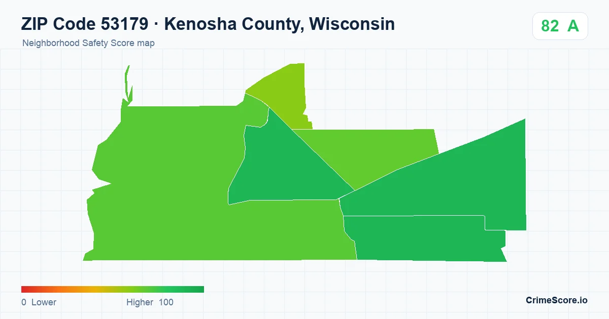ZIP Code 53179 in Kenosha County, Wisconsin neighborhood Safety Score map