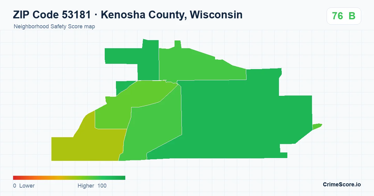 ZIP Code 53181 in Kenosha County, Wisconsin neighborhood Safety Score map