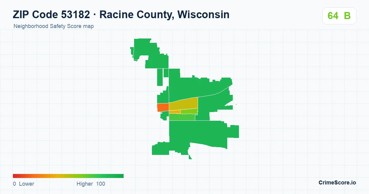ZIP Code 53182 in Racine County, Wisconsin neighborhood Safety Score map