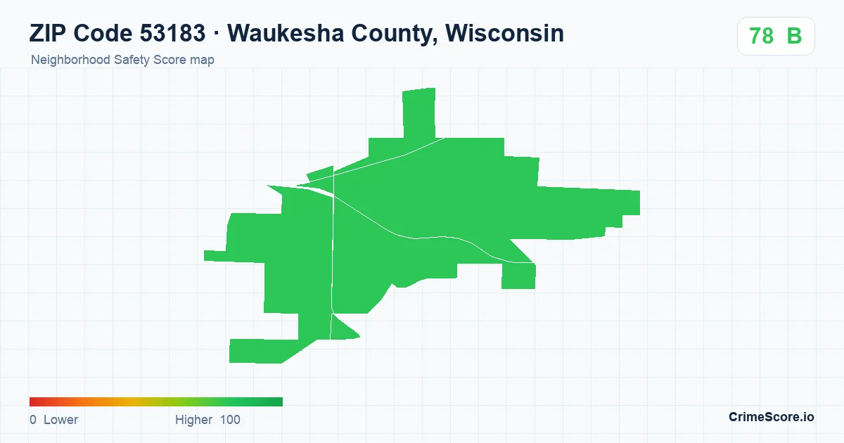 ZIP Code 53183 in Waukesha County, Wisconsin neighborhood Safety Score map