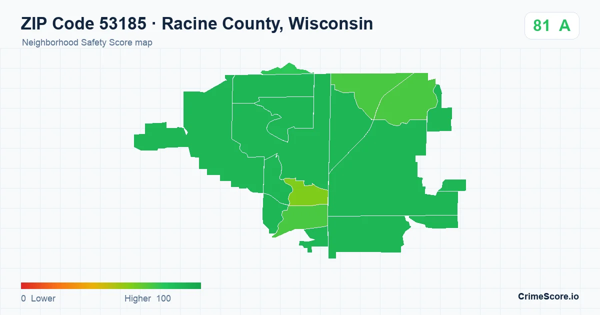 ZIP Code 53185 in Racine County, Wisconsin neighborhood Safety Score map