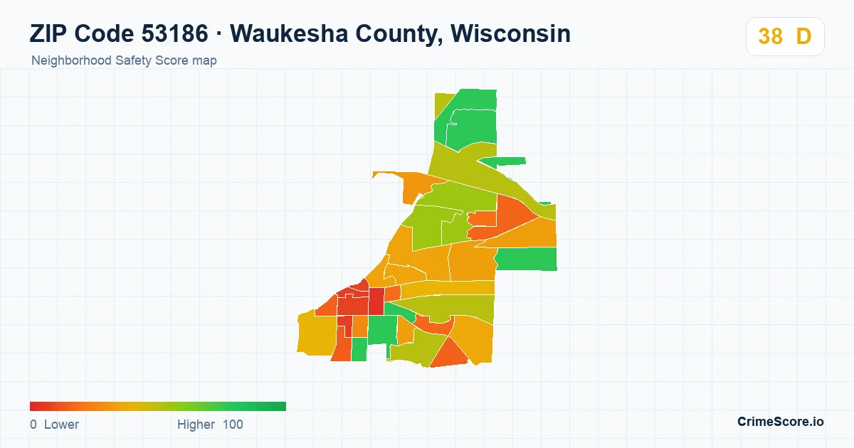 ZIP Code 53186 in Waukesha County, Wisconsin neighborhood Safety Score map