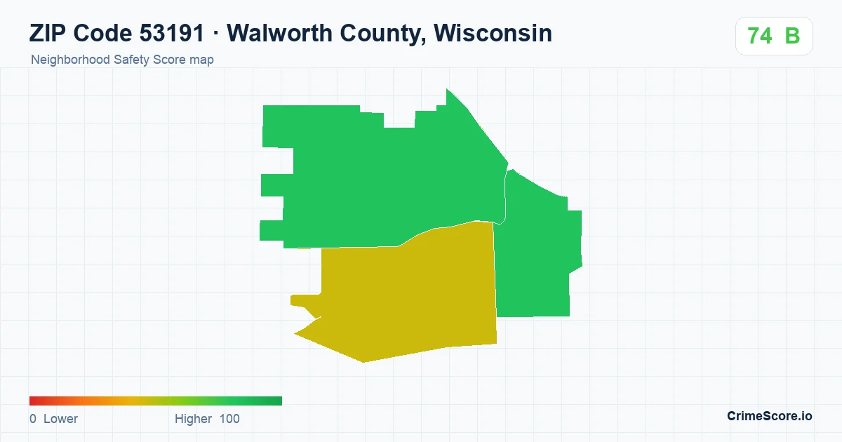 ZIP Code 53191 in Walworth County, Wisconsin neighborhood Safety Score map