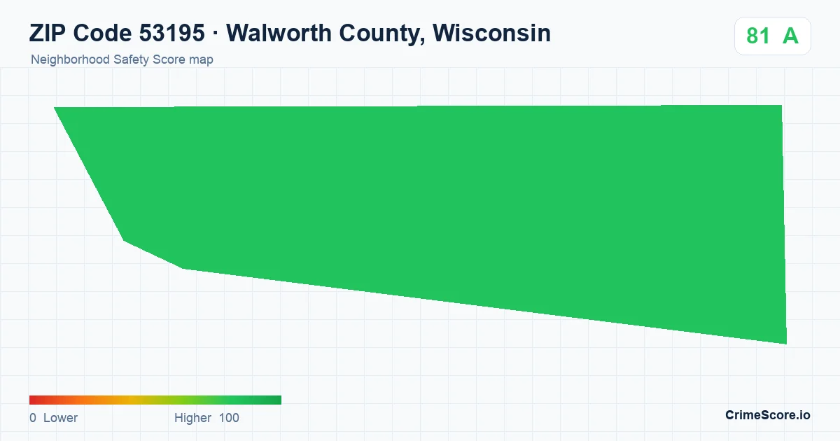 ZIP Code 53195 in Walworth County, Wisconsin neighborhood Safety Score map