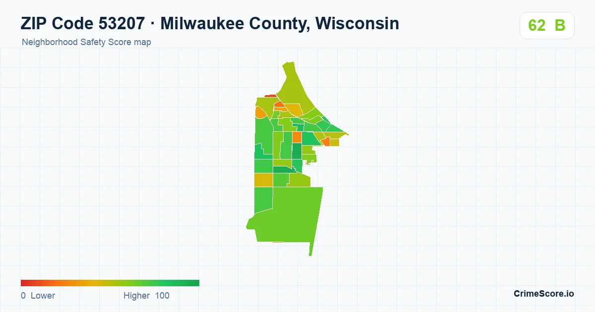 ZIP Code 53207 in Milwaukee County, Wisconsin neighborhood Safety Score map