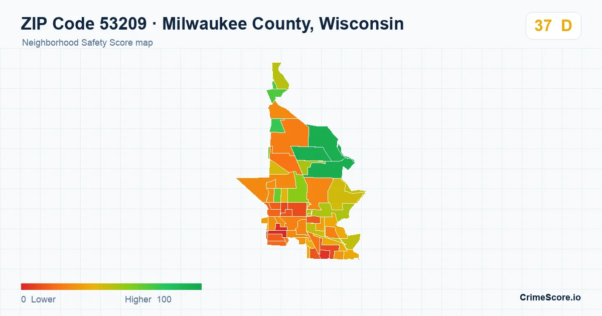 ZIP Code 53209 in Milwaukee County, Wisconsin neighborhood Safety Score map