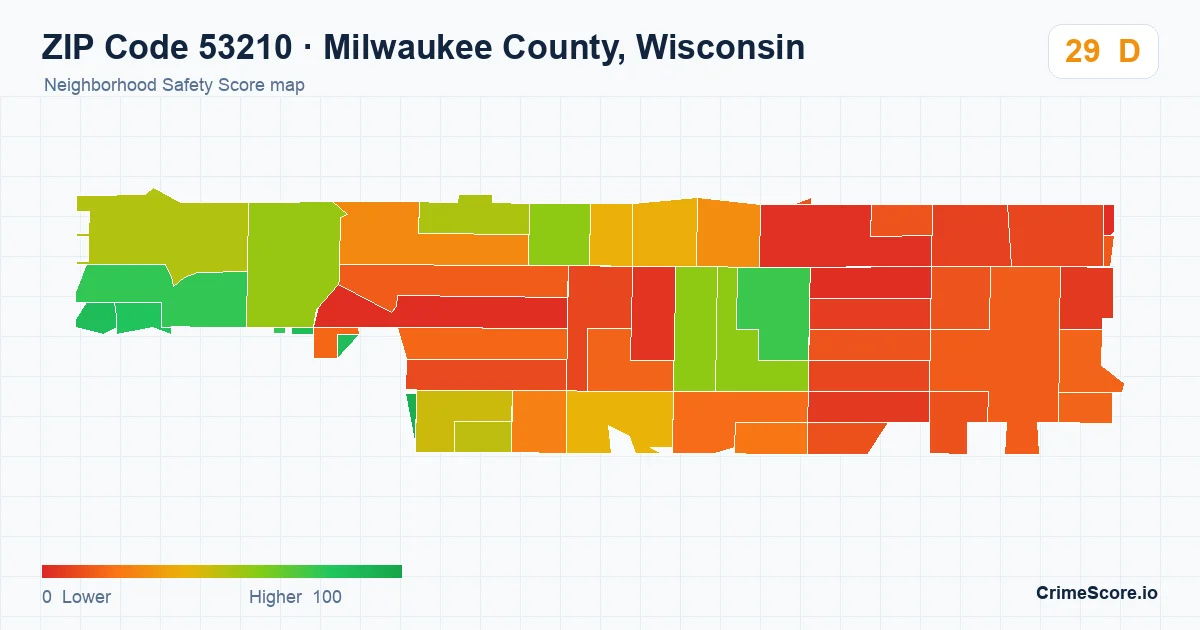 ZIP Code 53210 in Milwaukee County, Wisconsin neighborhood Safety Score map