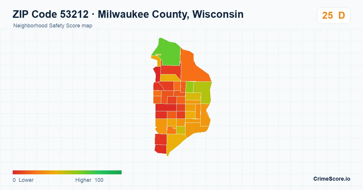 ZIP Code 53212 in Milwaukee County, Wisconsin neighborhood Safety Score map