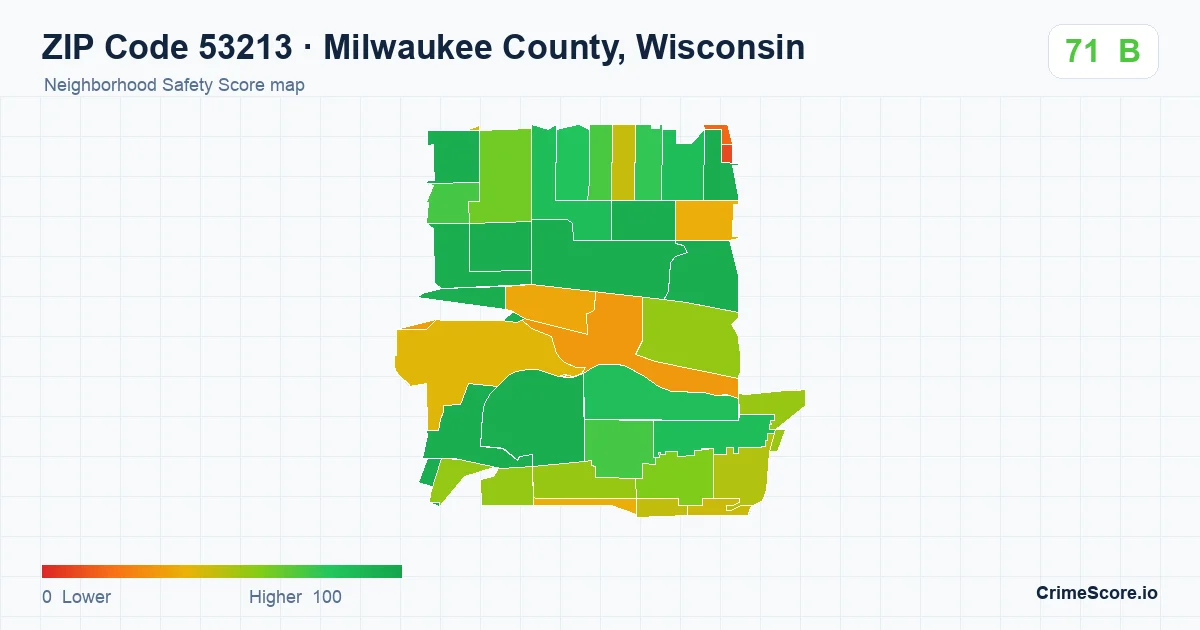 ZIP Code 53213 in Milwaukee County, Wisconsin neighborhood Safety Score map