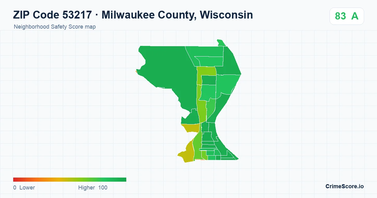 ZIP Code 53217 in Milwaukee County, Wisconsin neighborhood Safety Score map