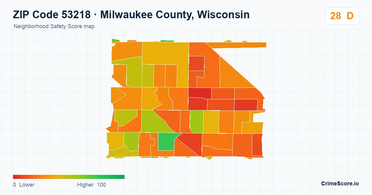 ZIP Code 53218 in Milwaukee County, Wisconsin neighborhood Safety Score map