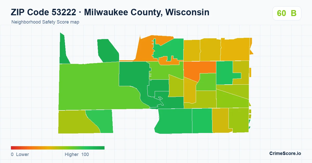 ZIP Code 53222 in Milwaukee County, Wisconsin neighborhood Safety Score map