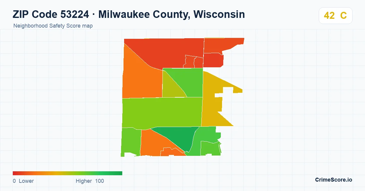 ZIP Code 53224 in Milwaukee County, Wisconsin neighborhood Safety Score map
